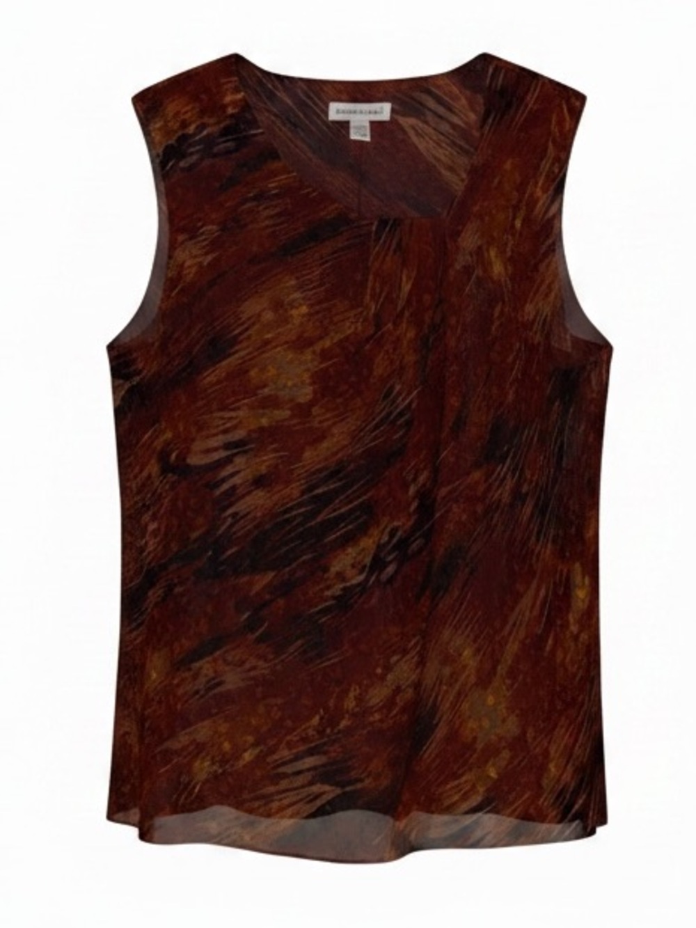 COLDWATER CREEK Sleeveless Blouse Flame Inspired Abstract Print Red Brown SZ LG
